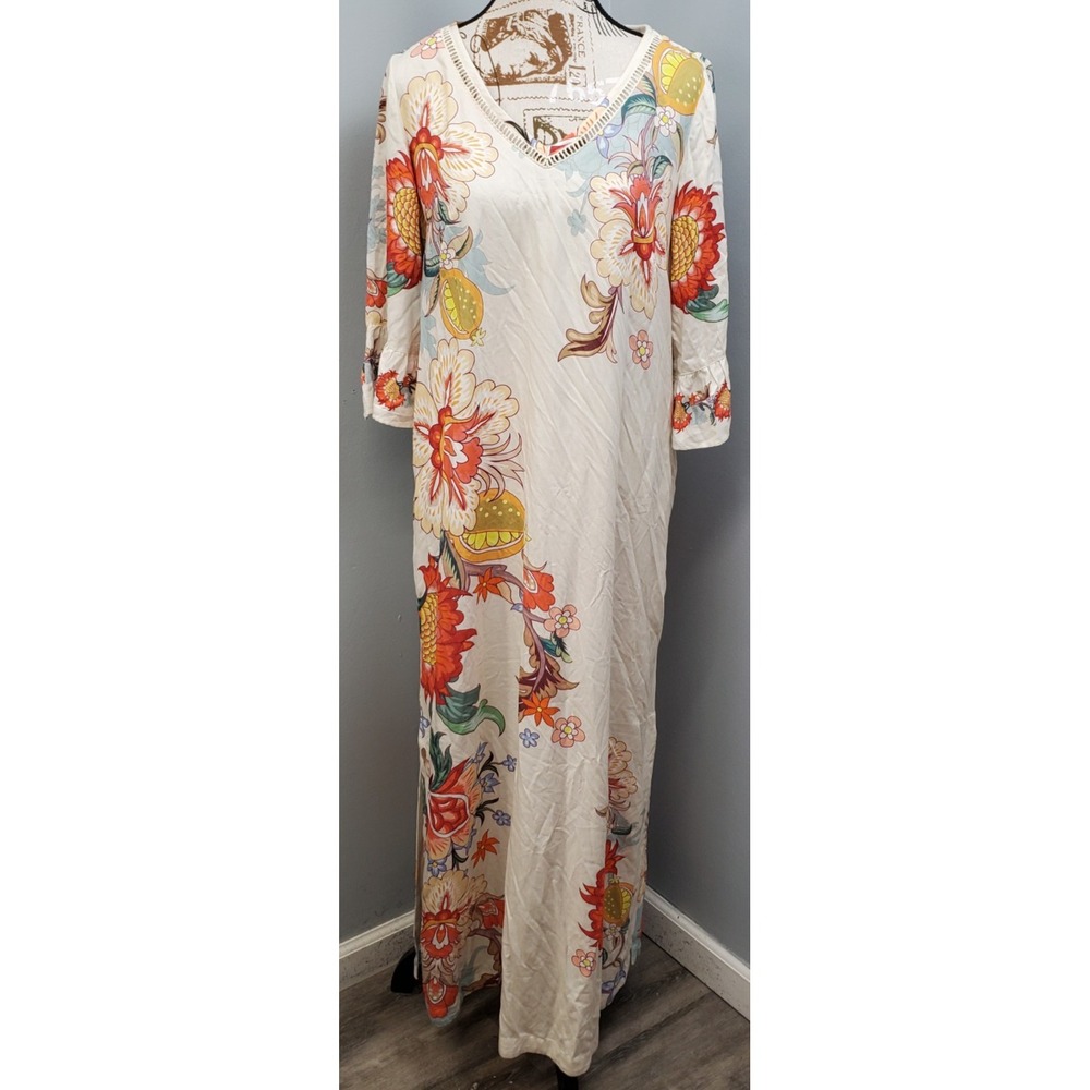Soft Surroundings Maxi Maxi Dress Womens S Multi Floral Pocket 3/4 Sleeve EUC